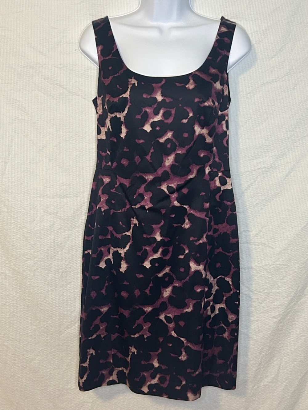 Ann Taylor Purple/Black Jaguar Print Y2K Sleeveless Shift Dress, Size 4